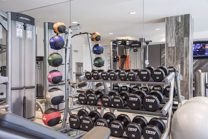 Modern fitness center with state-of-the-art equipment at Areum Apartments for luxury living