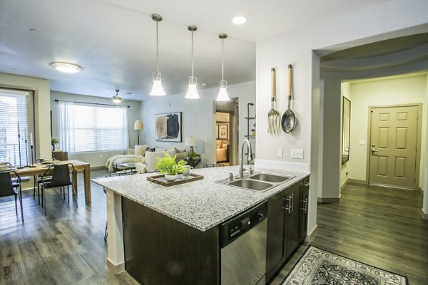 Modern kitchen with stainless steel appliances at Volare Apartments
