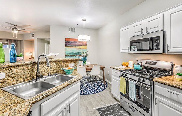 Modern kitchen with stainless steel appliances at Luminous Apartments