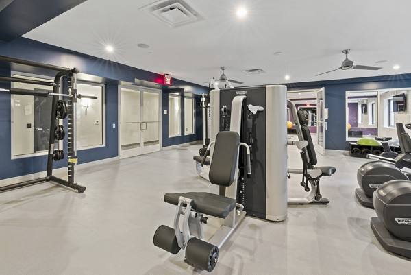 Fitness room at The Quincy Apartments