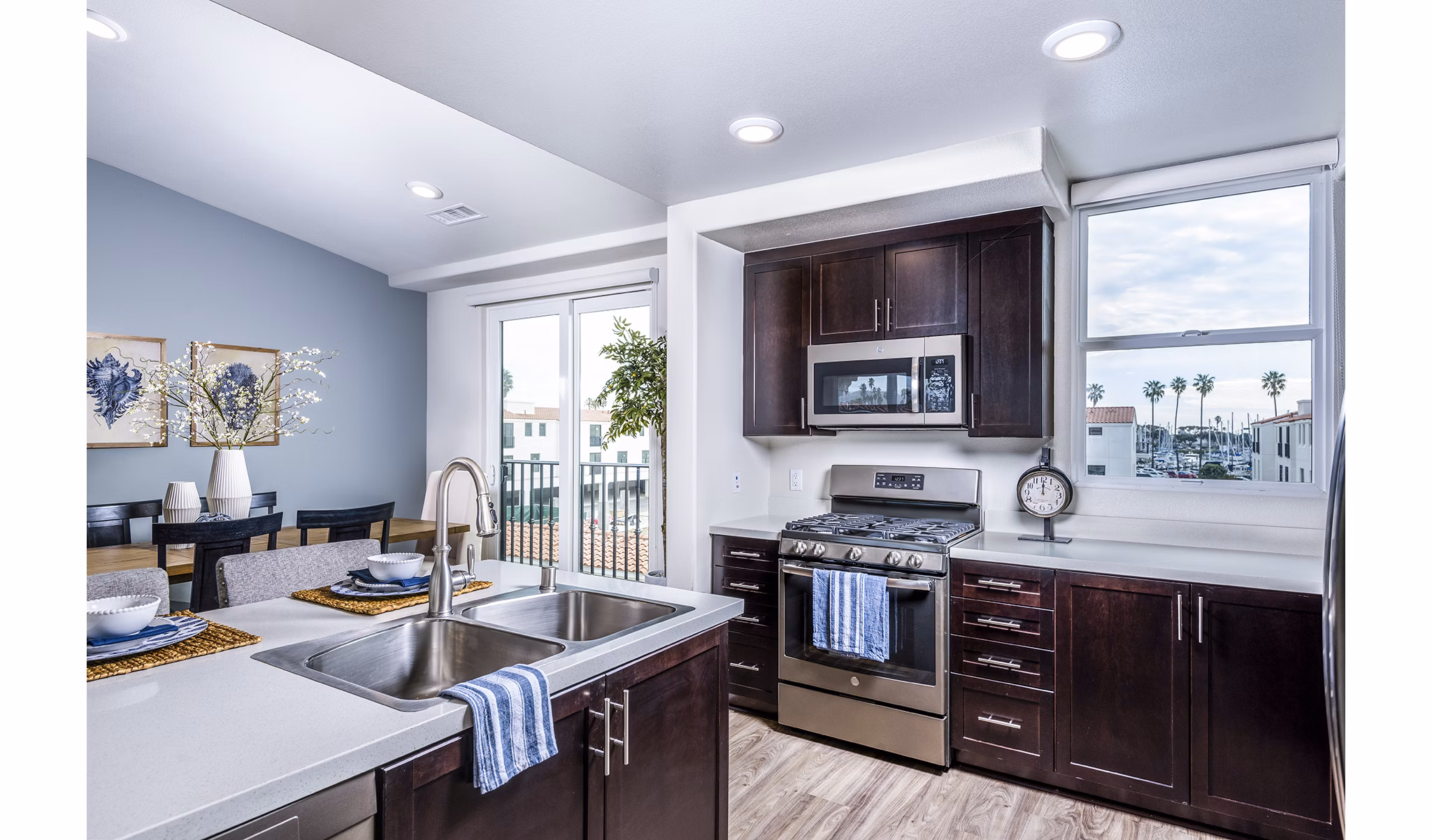 Spacious kitchen with modern appliances at Portside Ventura Harbor Apartments