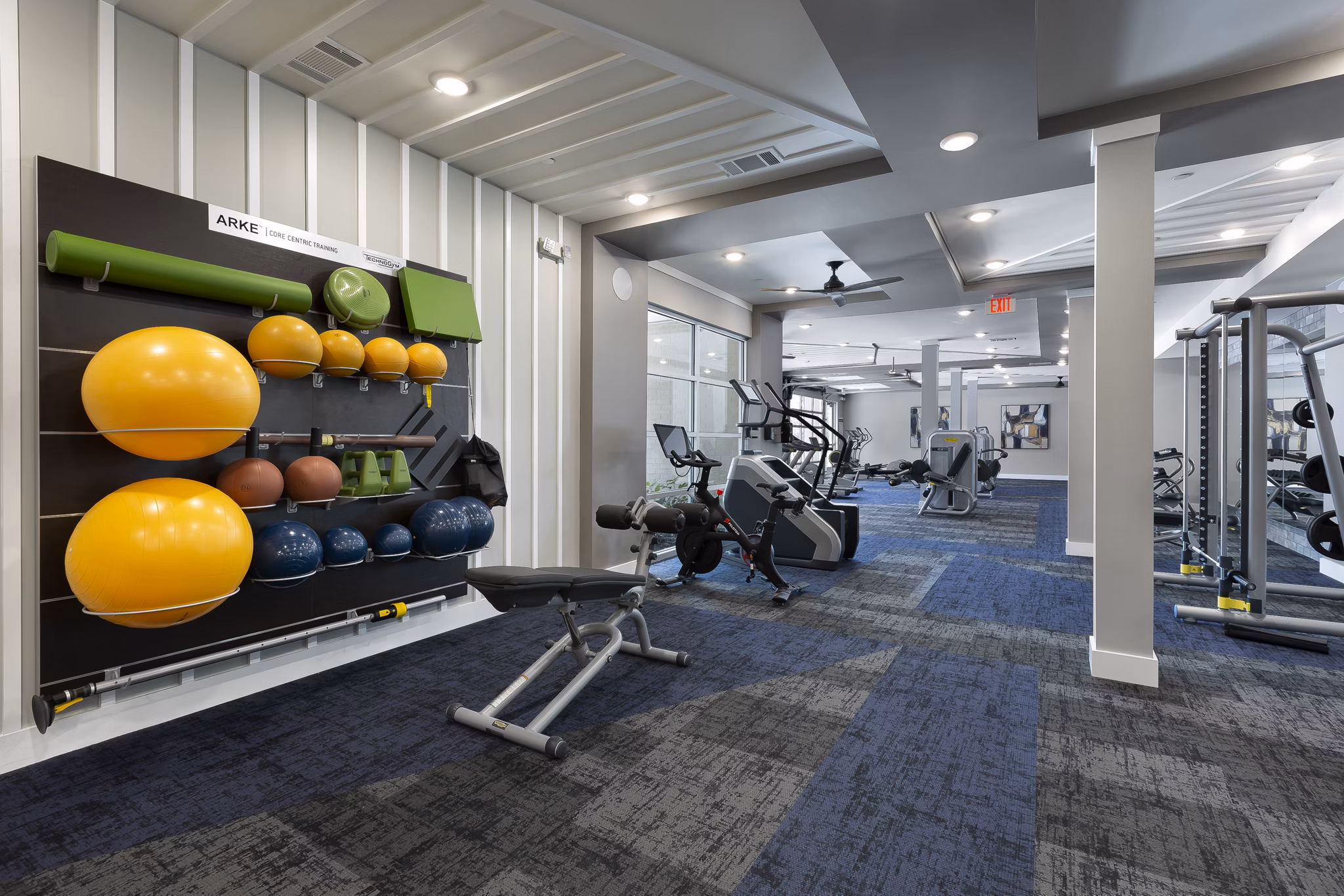 Fitness center with state-of-the-art equipment at Atlas Waterside Apartments