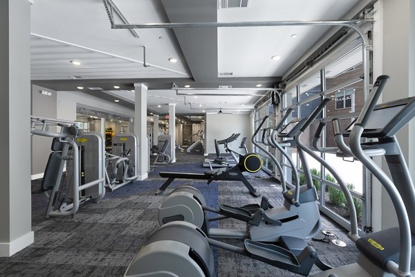 Fitness center with state-of-the-art equipment at Atlas Waterside Apartments
