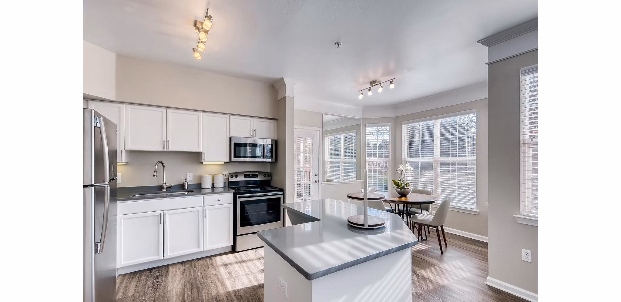 Sleek modern kitchen with stainless steel appliances at Lowry Park Apartments