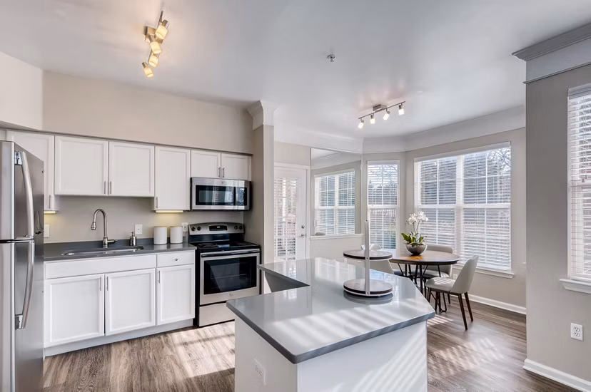 Sleek modern kitchen with stainless steel appliances at Lowry Park Apartments