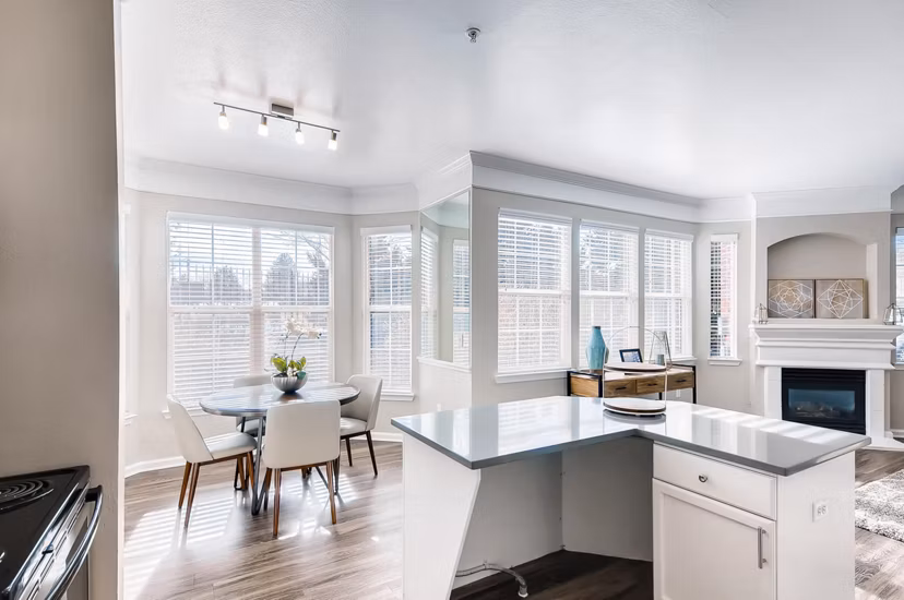 Modern kitchen with sleek cabinetry and stainless appliances in Lowry Park Apartments