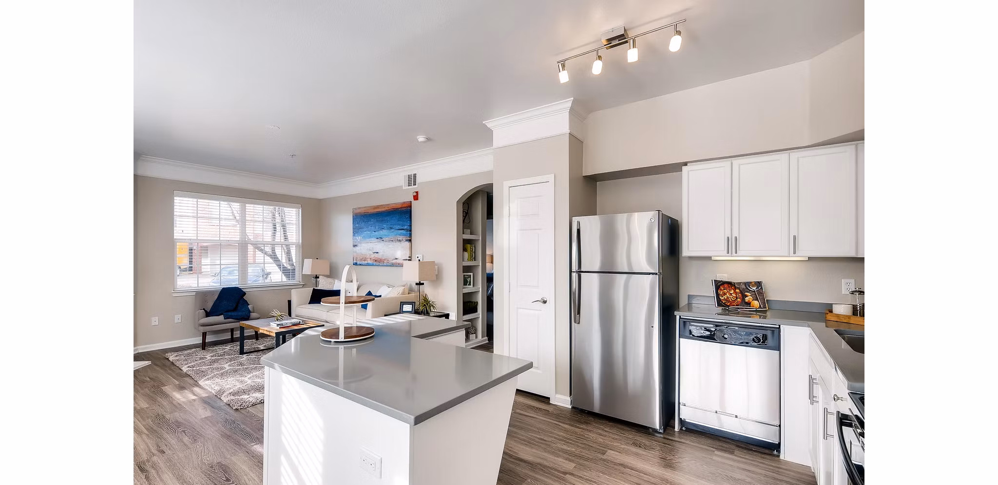 Modern kitchen with stainless steel appliances at Lowry Park Apartments