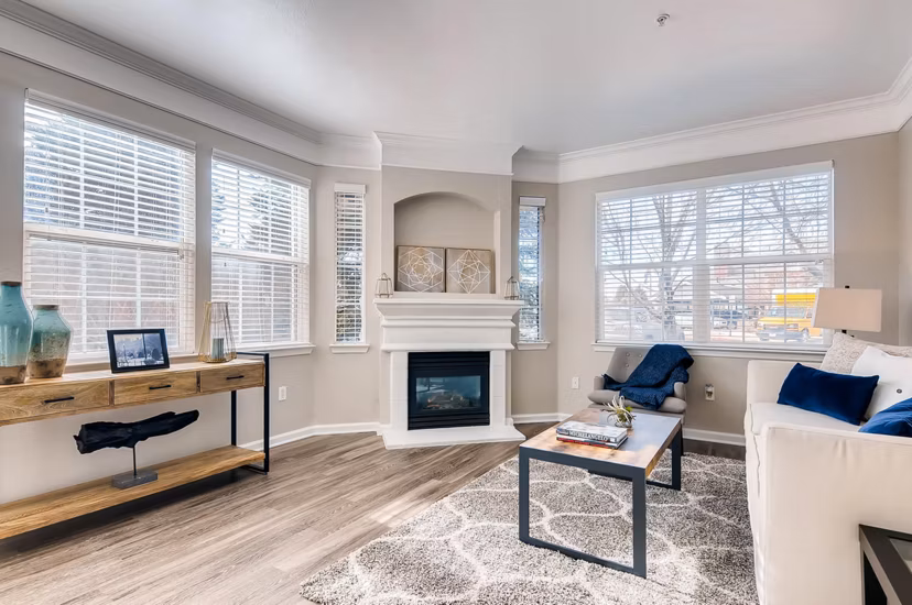 Spacious living room with modern decor at Lowry Park Apartments