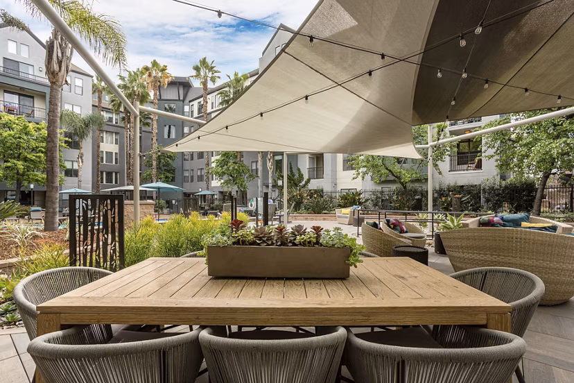 Courtyard with landscaped gardens at City Place Apartments with modern design elements