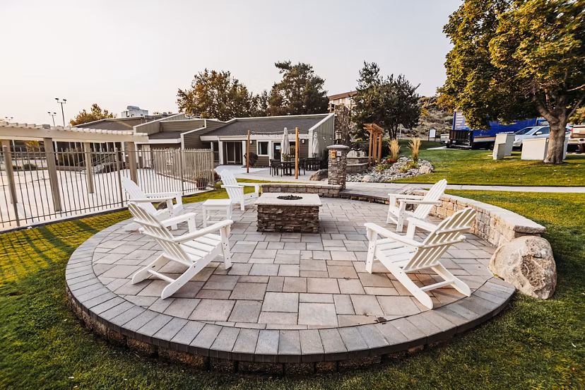 Outdoor fire pit with cozy seating at Aspen Ridge Apartments, a Greystar luxury community