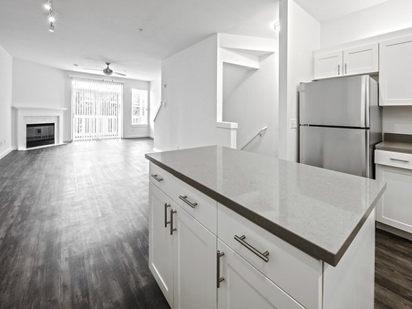 Modern kitchen with stainless steel appliances at Lions Gate North Apartments