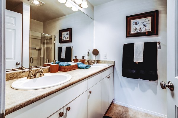 Modern bathroom with chic fixtures at Bella Vista Apartments, perfect for luxury living in Greystar's community