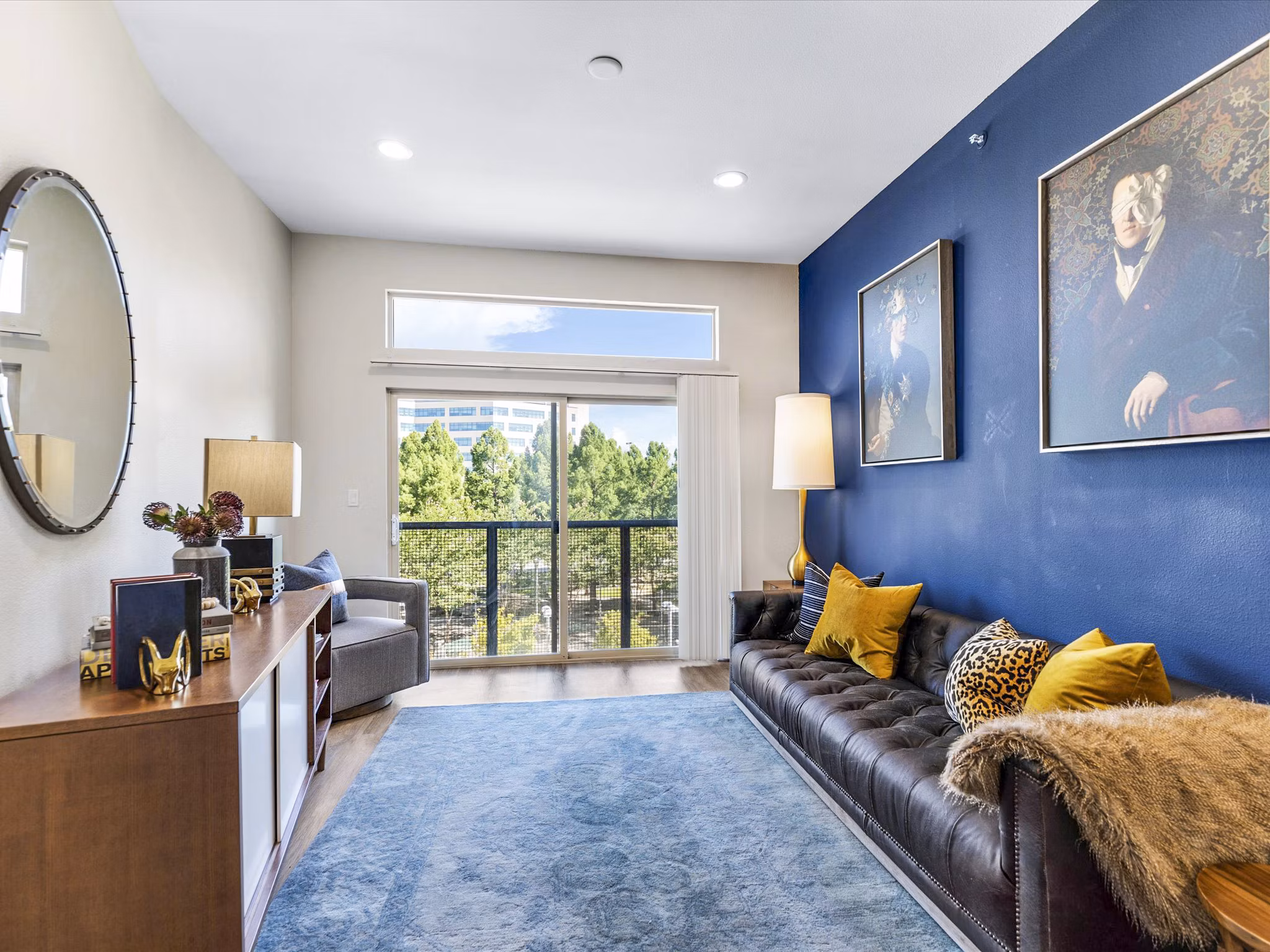 Modern living room with contemporary decor at Ambrose Apartments