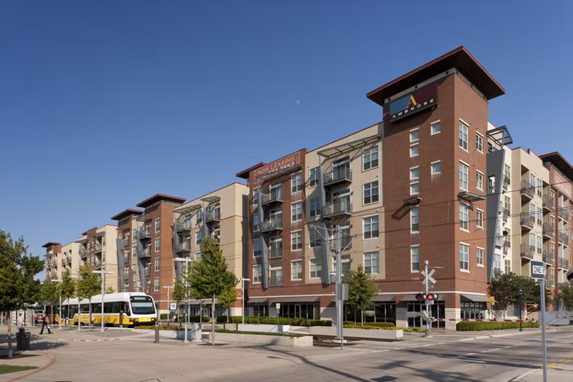 Neighborhood view at Broadstone Ambrose Apartments featuring tree-lined streets and modern architecture