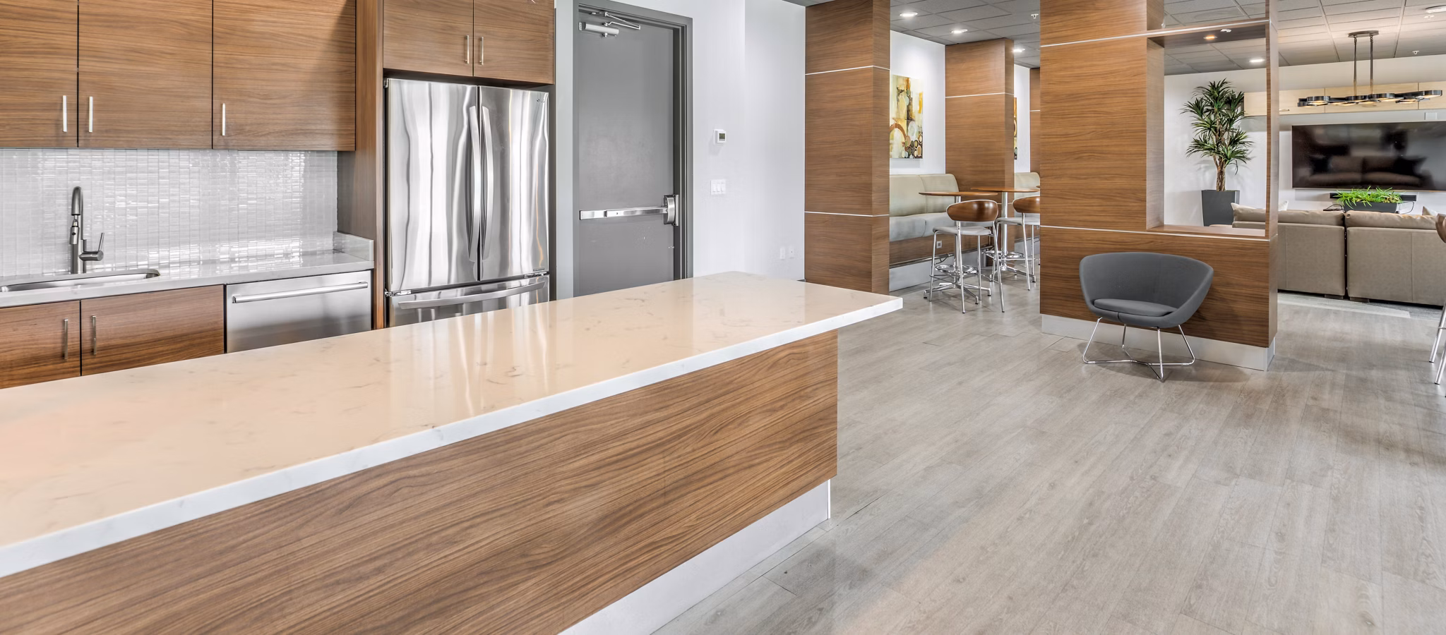 Clubhouse featuring stylish modern design at NoHo 14 Apartments, Los Angeles