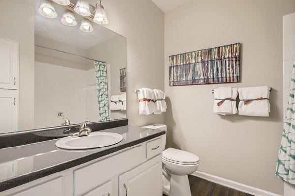 Bathroom featuring modern fixtures in The Fairways at Raccoon Creek luxury apartments