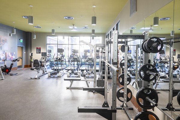 State-of-the-art fitness center with modern equipment at LINQ Midtown Apartments