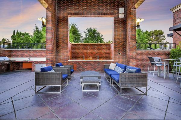 recreational area on the patio at LINQ Midtown Apartments