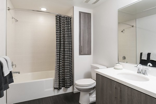 Luxurious bathroom with modern fixtures at Garey Building Apartments in Los Angeles