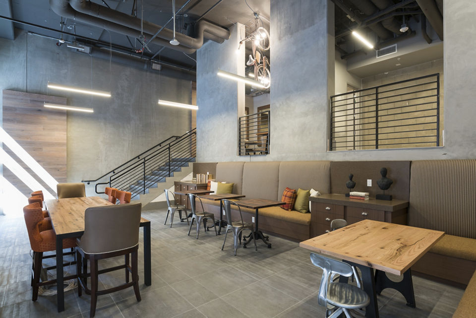 Clubhouse with modern design elements at Garey Building Apartments