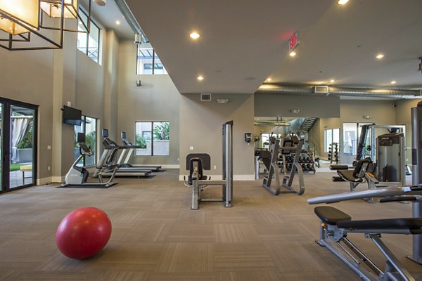 Spacious gym with modern equipment at  luxury apartments