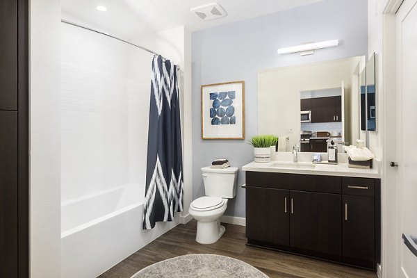 Modern bathroom with sleek fixtures at Aspect Apartments Luxury living with smart features
