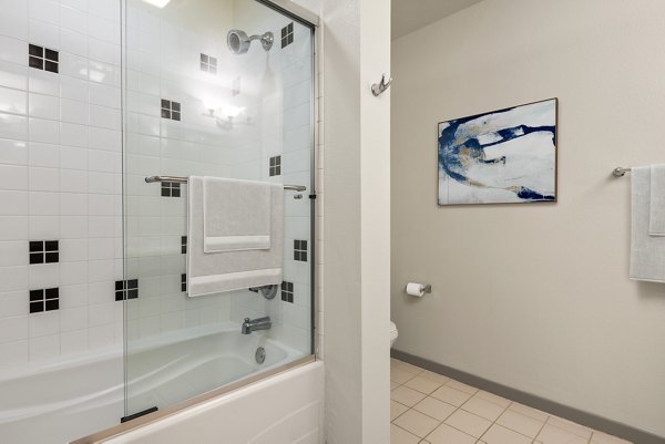 Modern bathroom with sleek fixtures at San Pedro Bank Lofts