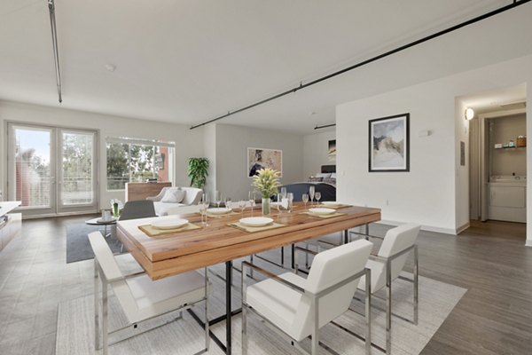 Elegant dining area with modern decor in San Pedro Bank Lofts luxury apartments