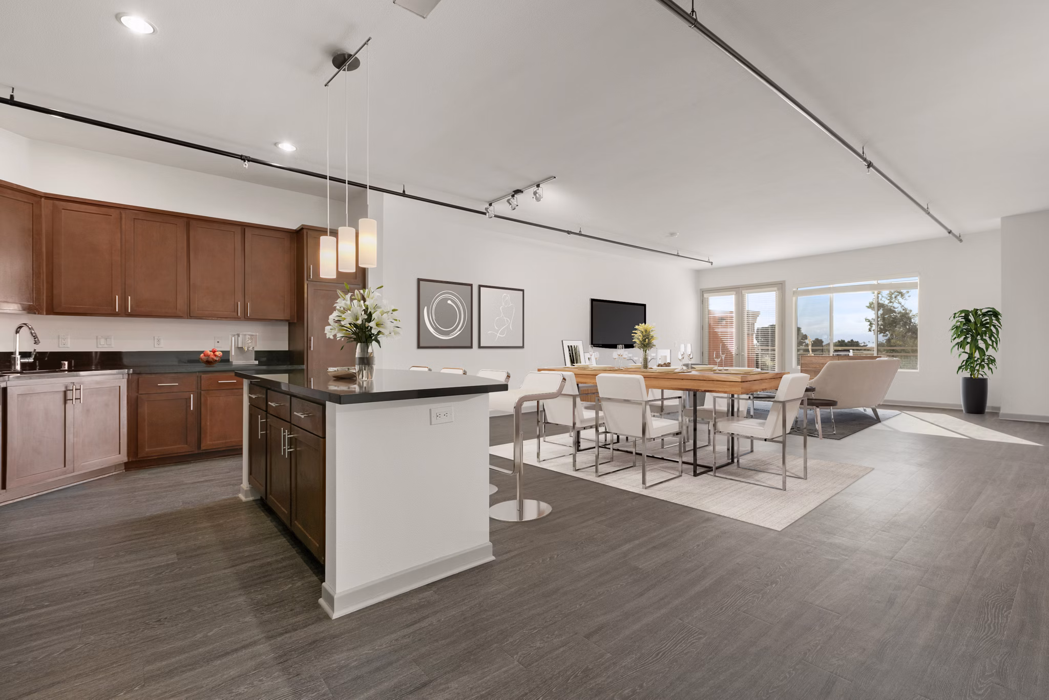 San Pedro Bank Lofts: Modern kitchen featuring stainless steel appliances and granite countertops