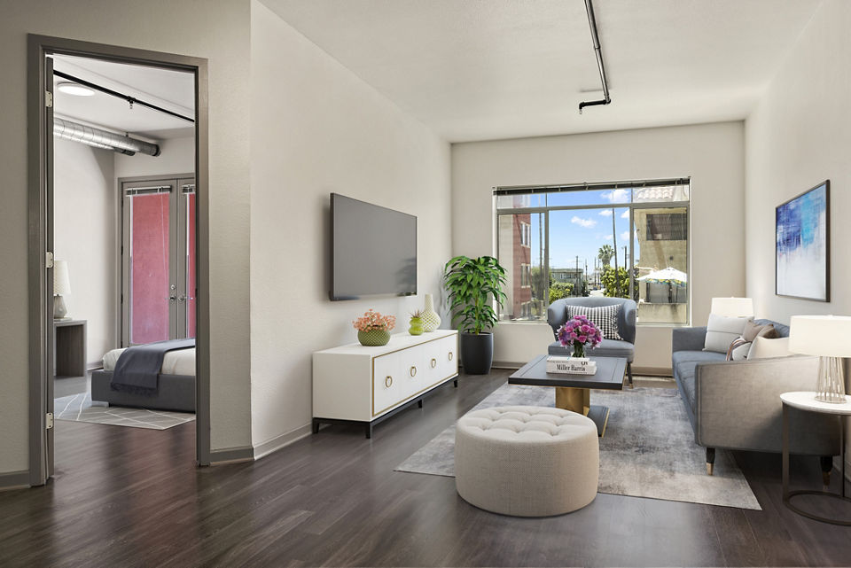 living room at San Pedro Bank Lofts Apartments 