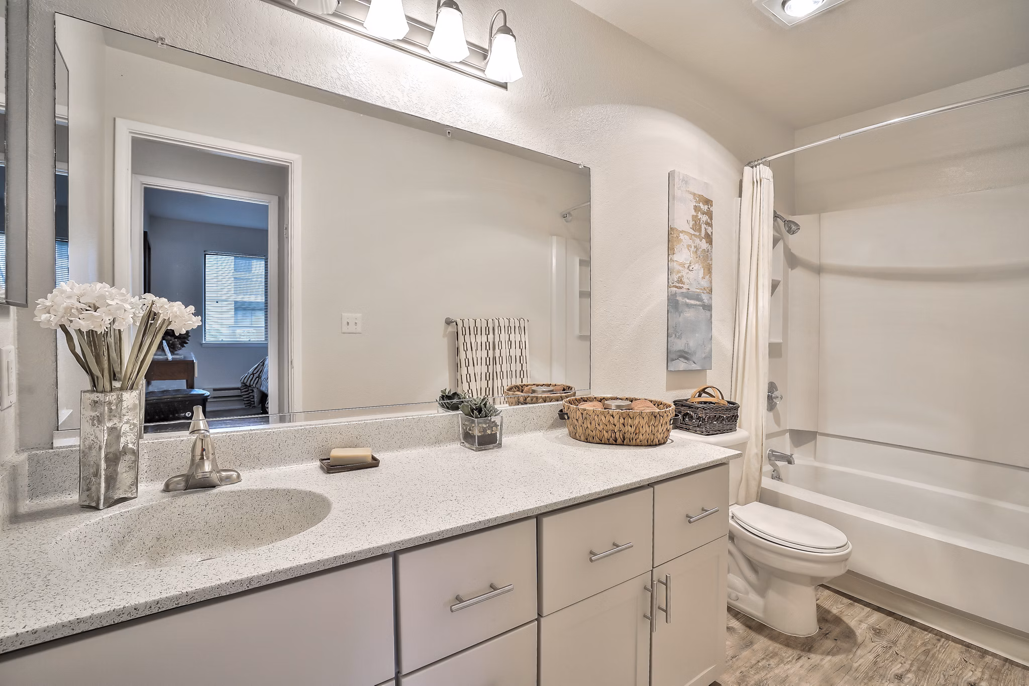 Modern bathroom with sleek fixtures at Alvista at the Bridge Apartments, Greystar's luxury living community