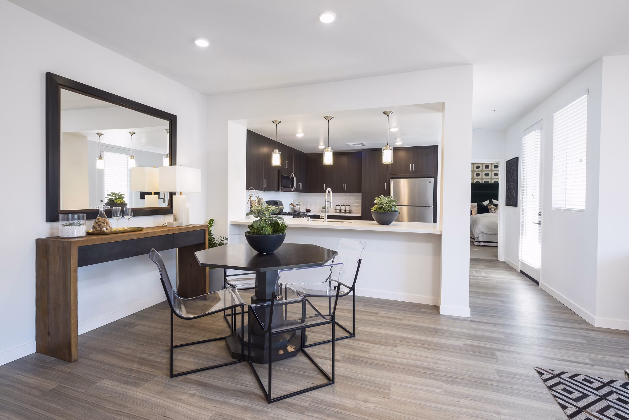 Dining area with modern furnishings at Boardwalk at Millenia Apartments