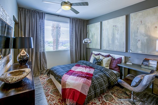 Bedroom featuring modern design and mountain views at Peak 16 Apartments