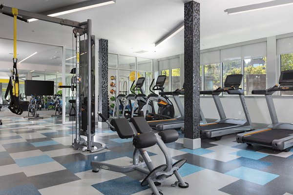 Modern fitness room with state-of-the-art equipment at Vaya Apartments in Greystar luxury community