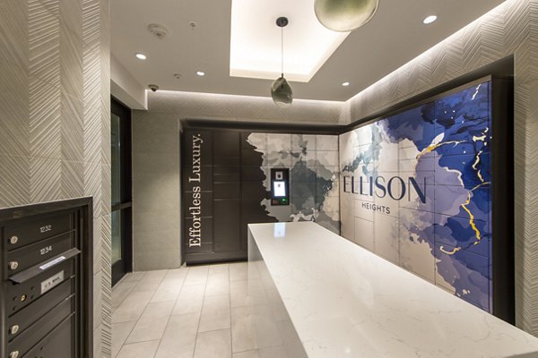 Modern mailroom with secure package lockers at Ellison Heights Apartments, providing convenient parcel management for residents