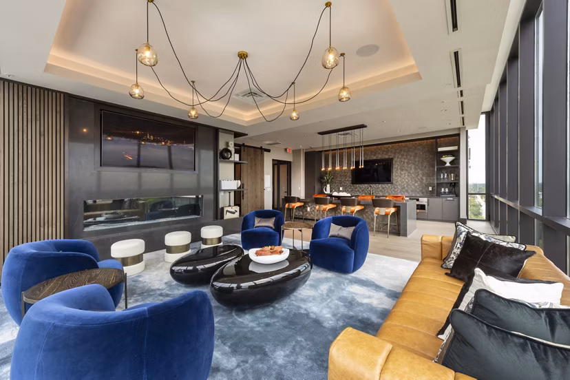 Clubhouse featuring modern design and upscale furnishings at Ellison Heights Apartments