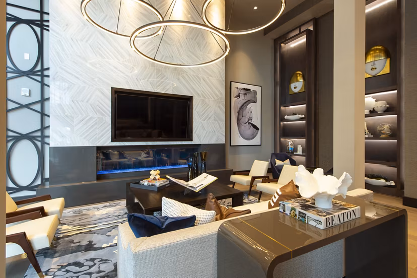 Clubhouse featuring stylish decor and ample seating in Ellison Heights Apartments