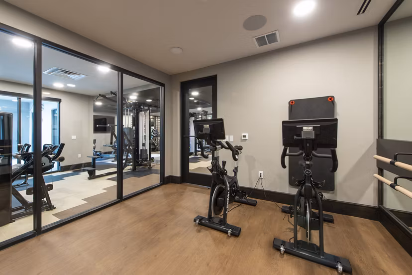 Yoga/spin studio with modern equipment at Ellison Heights Apartments