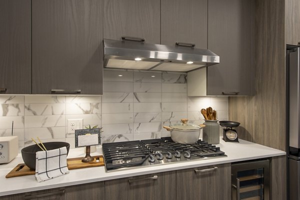 Modern kitchen with stainless steel appliances at Ellison Heights Apartments, luxury living with elegant design and functionality