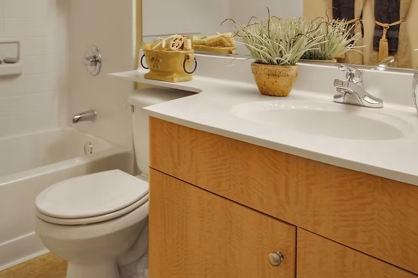Bathroom with modern fixtures and sleek design at Museum Park Apartments, offering luxury living with convenient city access