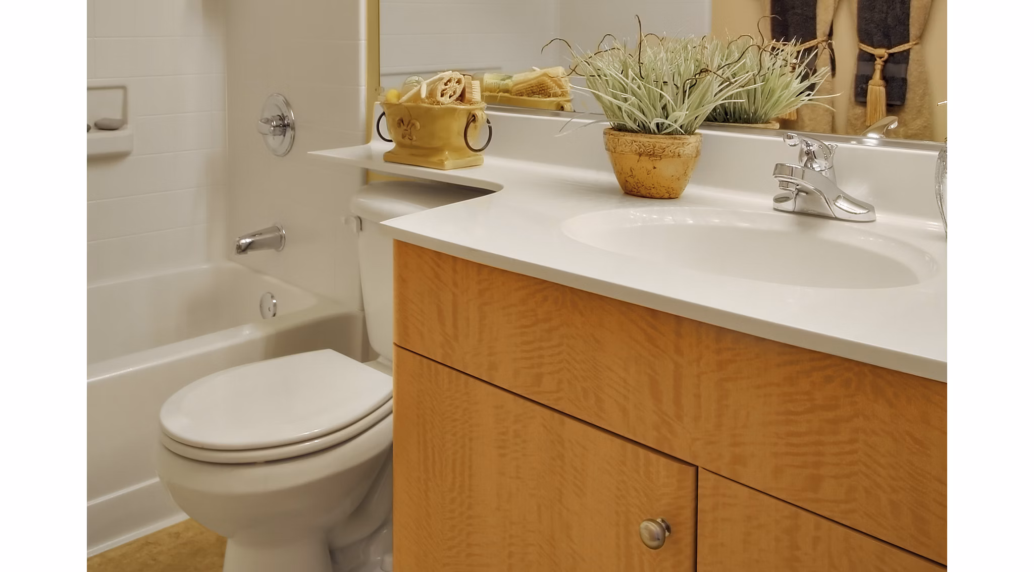 Bathroom with modern fixtures and sleek design at Museum Park Apartments, offering luxury living with convenient city access