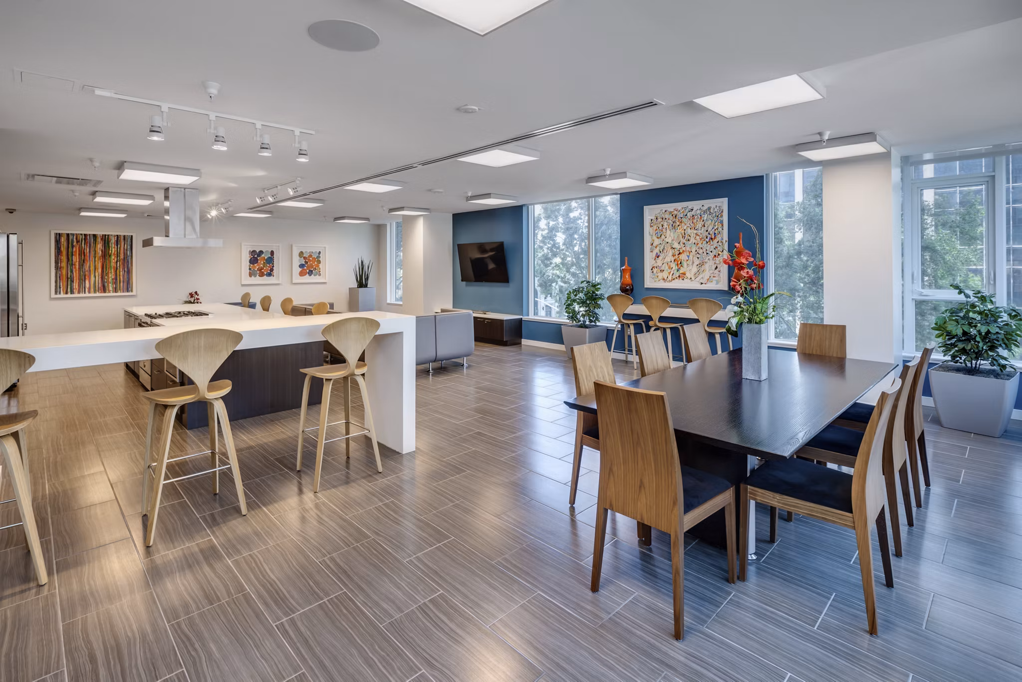 Stylish clubhouse with modern design at One South Market Apartments in downtown area