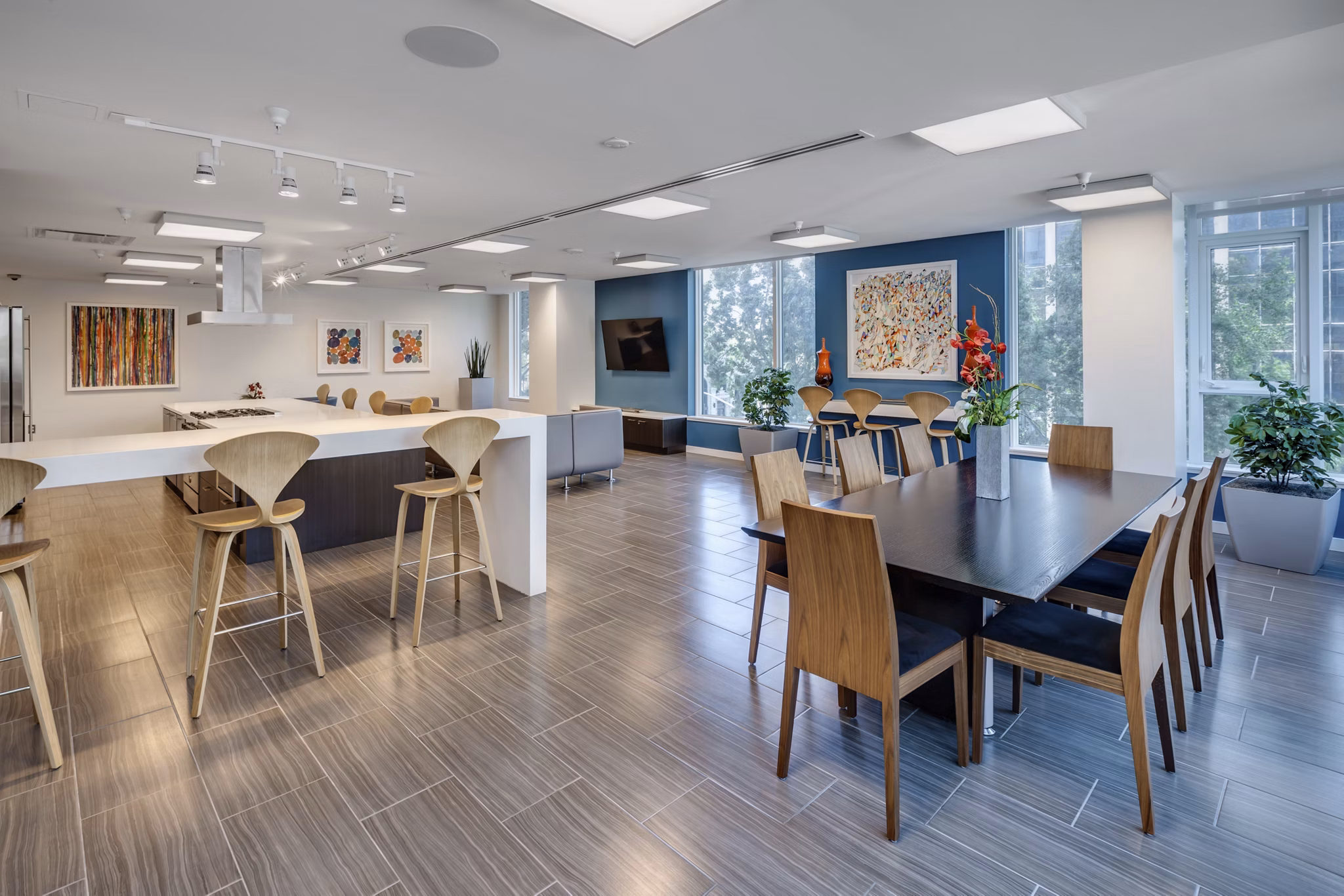 Stylish clubhouse with modern design at One South Market Apartments in downtown area