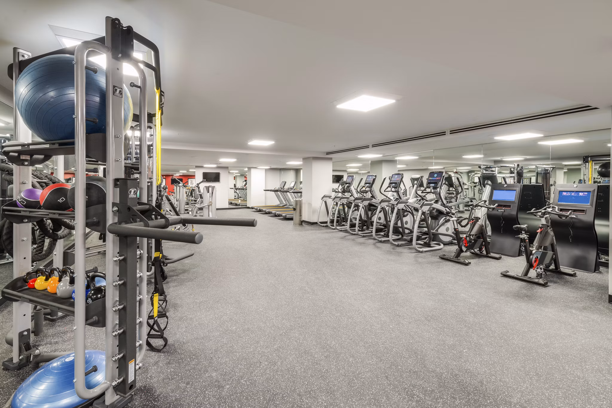 Fitness center with modern equipment at One South Market Apartments, ideal for residents seeking an active lifestyle in a luxury setting