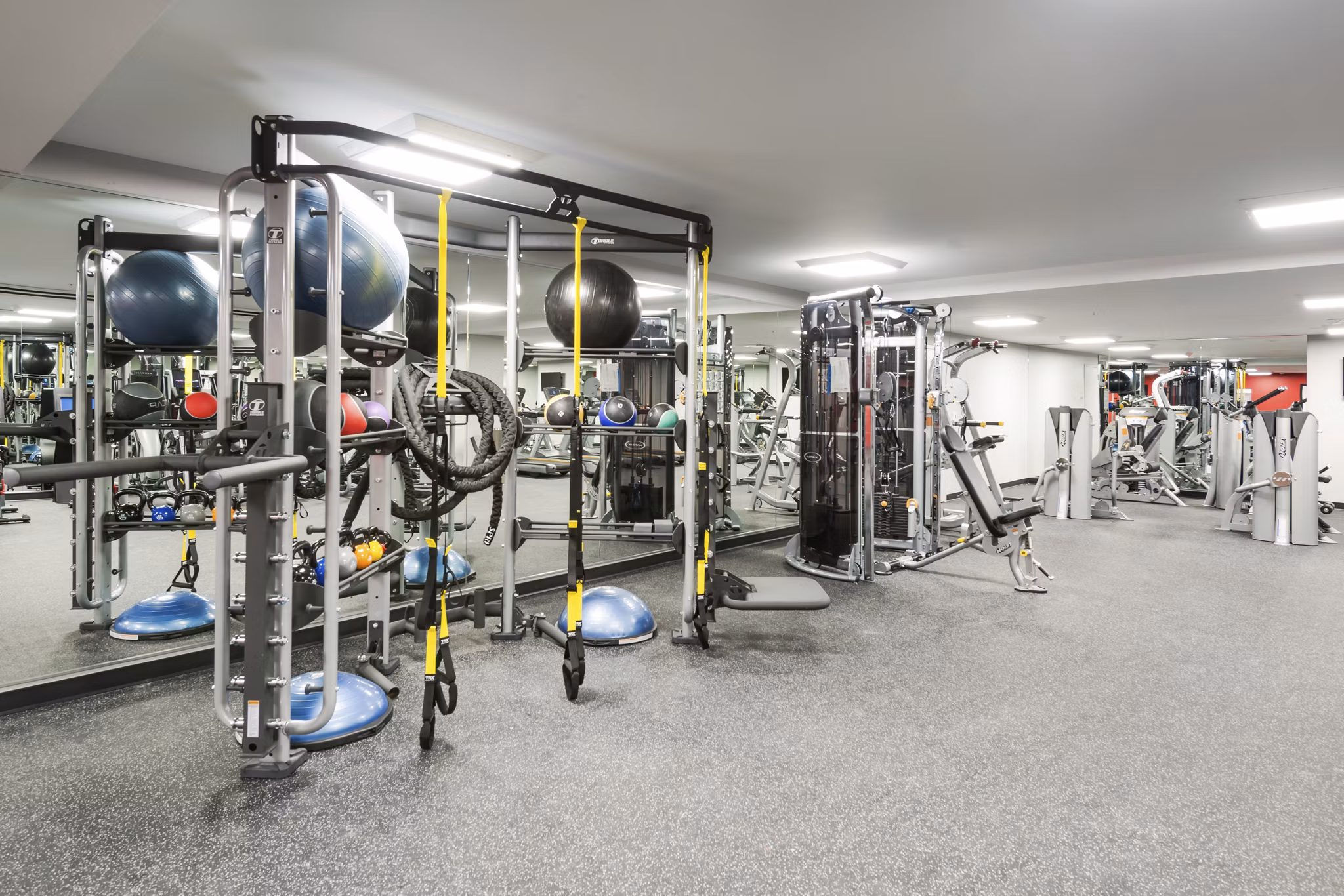 Fitness center with state-of-the-art equipment at One South Market Apartments