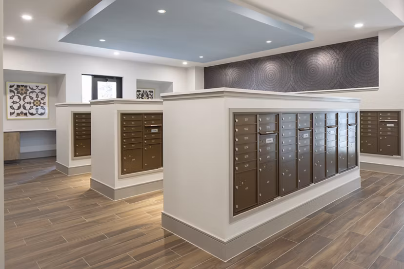 Mail room with secure package lockers at Broadstone Vintage Park Apartments
