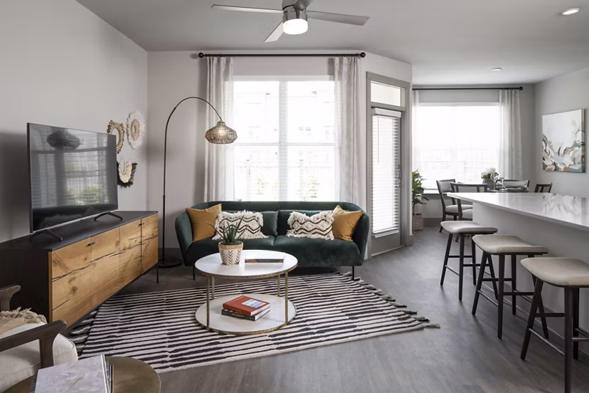 Spacious living room with modern furnishings at Broadstone Vintage Park Apartments