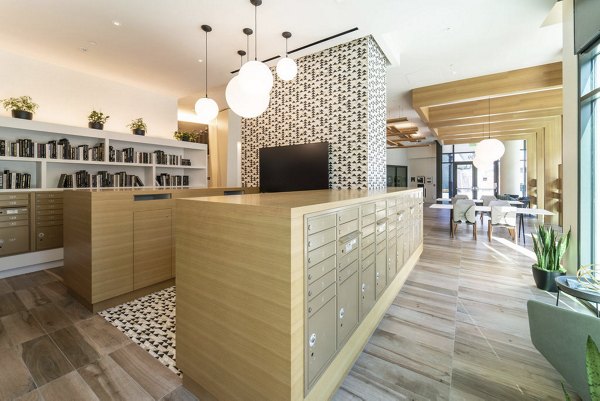 Modern mail room with secure lockers at The Upper Ivy Apartments, a Greystar luxury property in Culver City