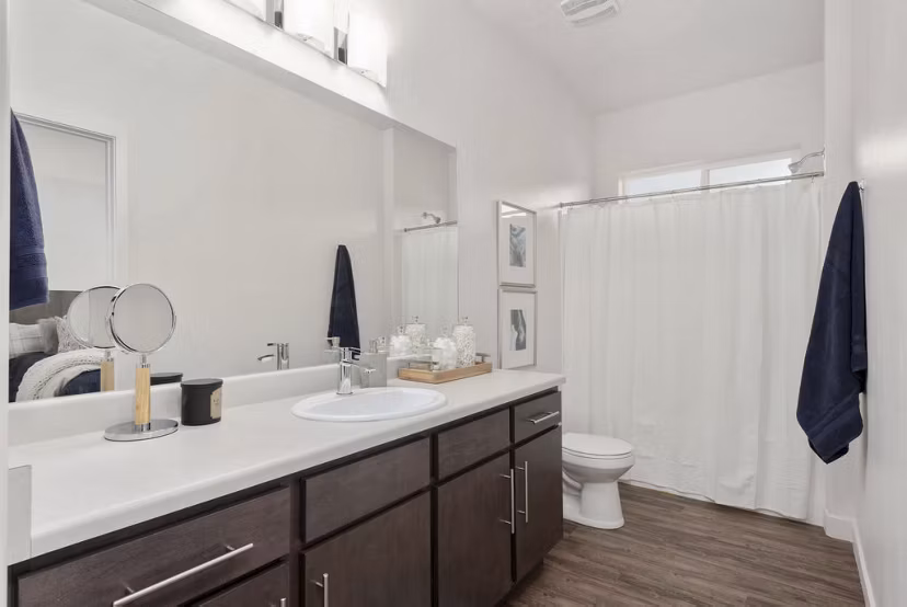 Modern bathroom with sleek fixtures at Haven Dell Apartments, offering luxury living in a sophisticated setting