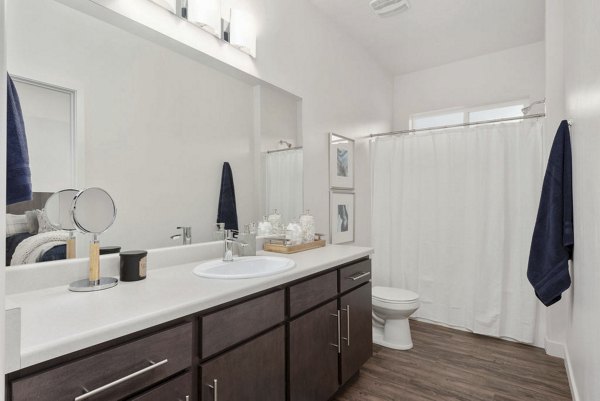 Modern bathroom with sleek fixtures at Haven Dell Apartments, offering luxury living in a sophisticated setting